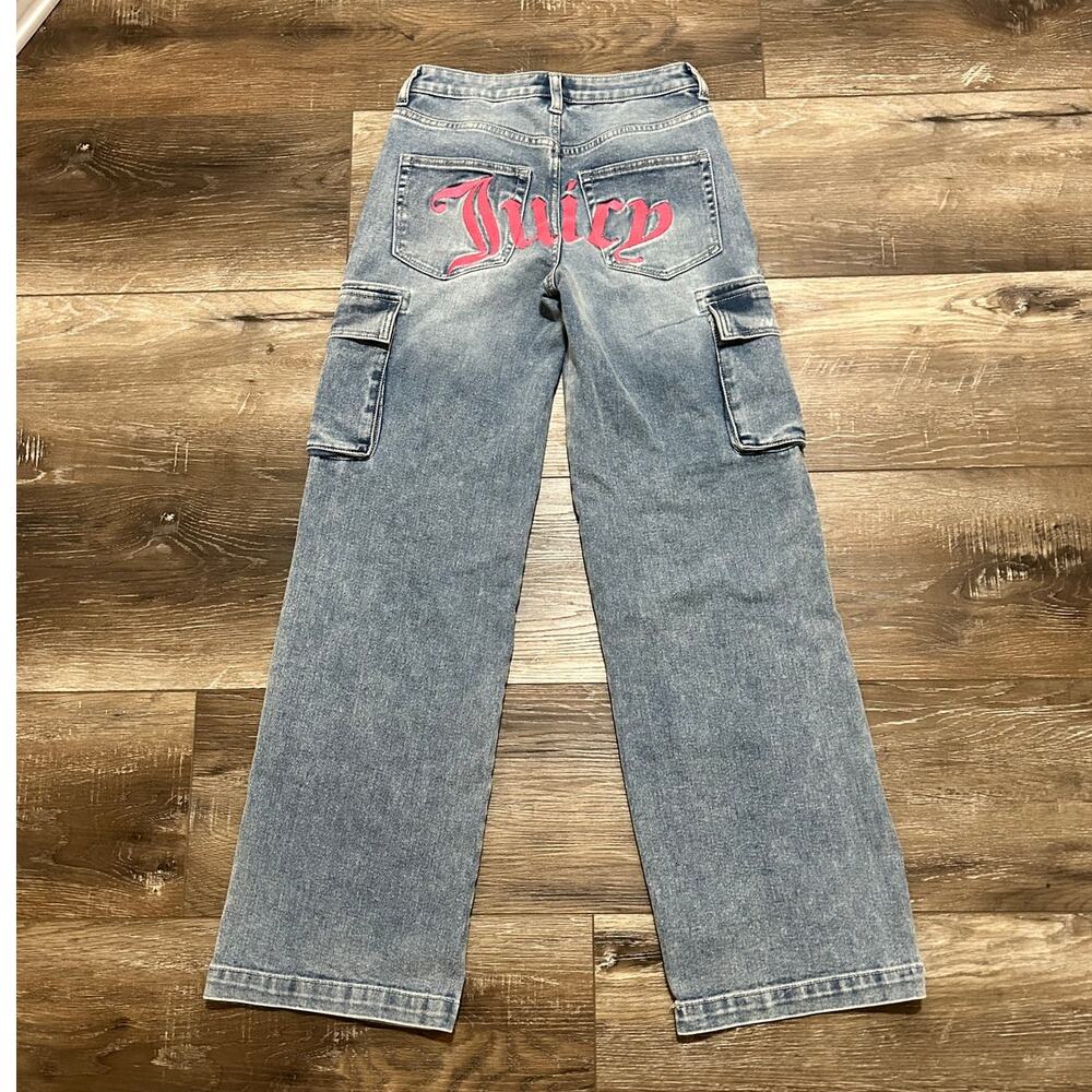 Juicy Couture Cargo Jeans Spellout Back Light Wash Y2K Women’s 3/26 Wide Leg